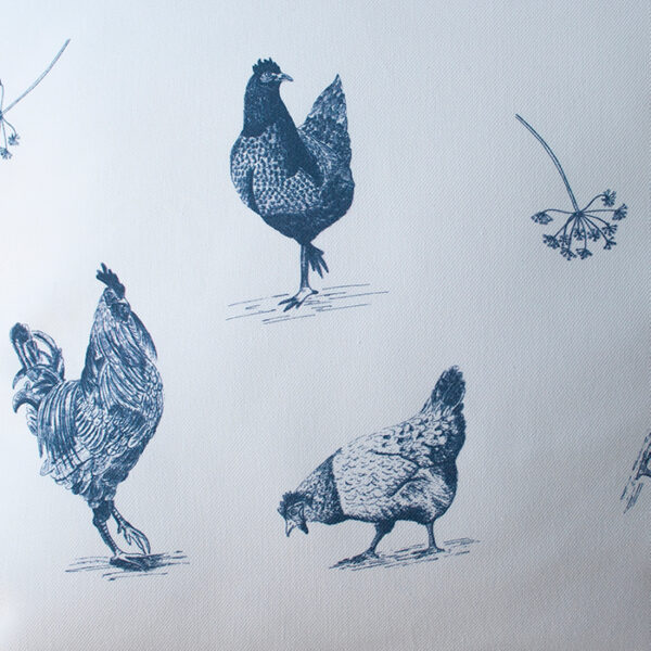 detail print kussen kippen blauw