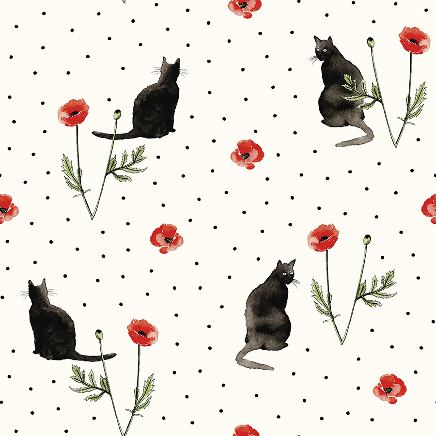 impliciet vredig litteken Katten behang cats & poppies aquarel - Studio Assorti | Behangpapier