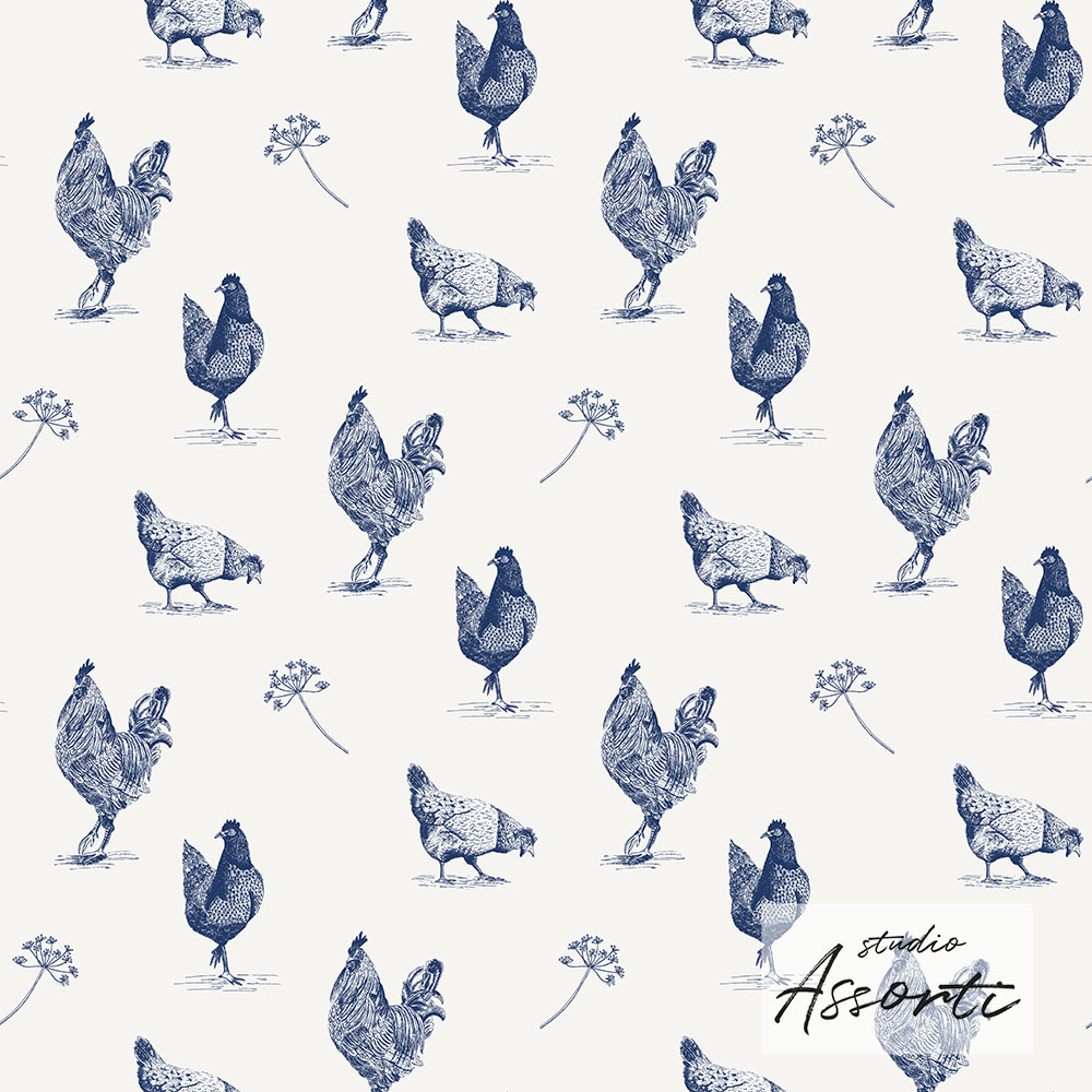 Pattern design chickens blue