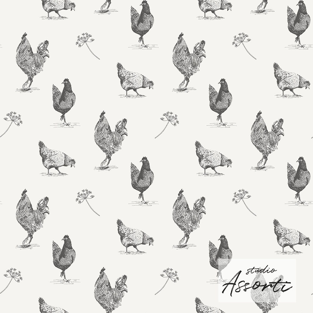 Pattern design chickens grey