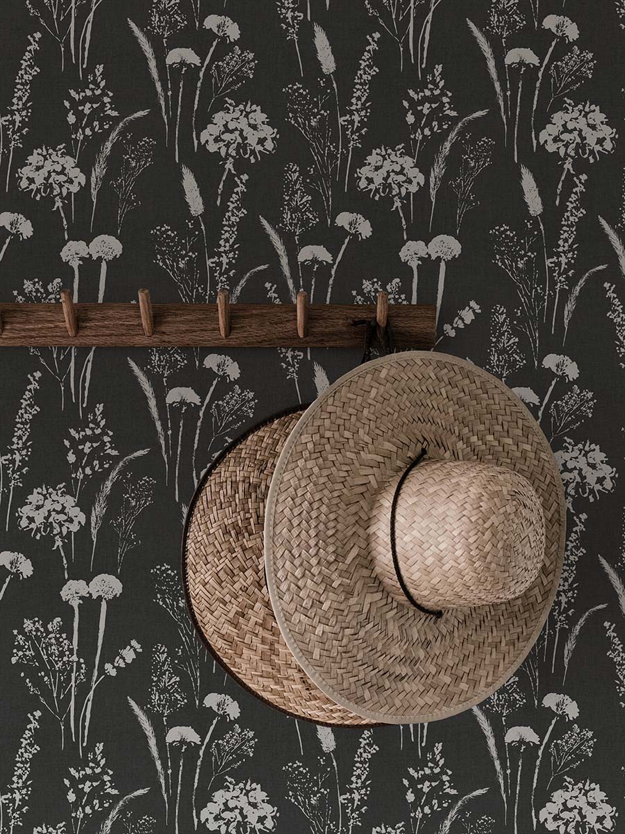 Black botanical wallpaper