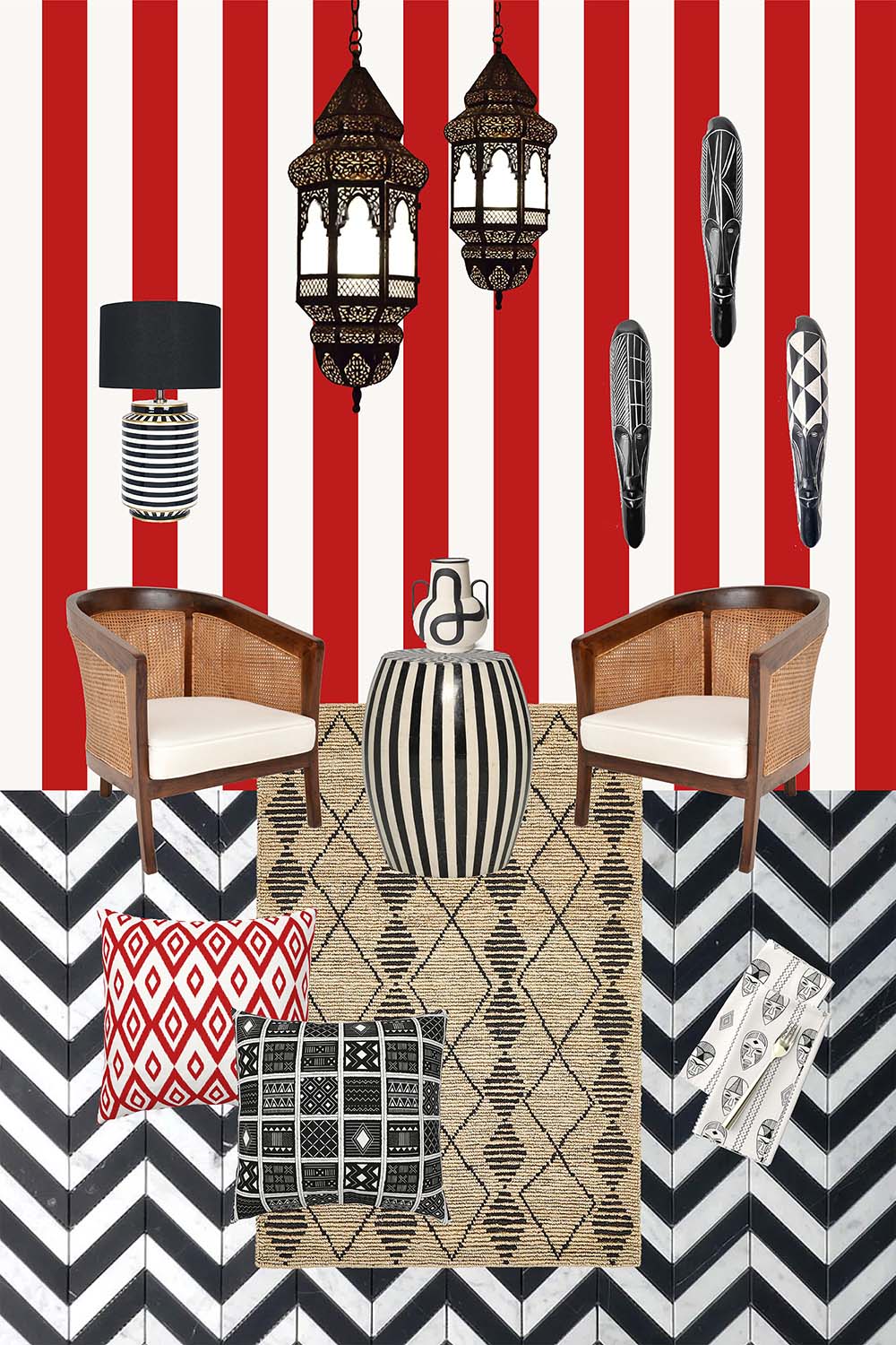 The Unexpected Magic of Red Striped Wallpaper in an Eclectic Home Decor