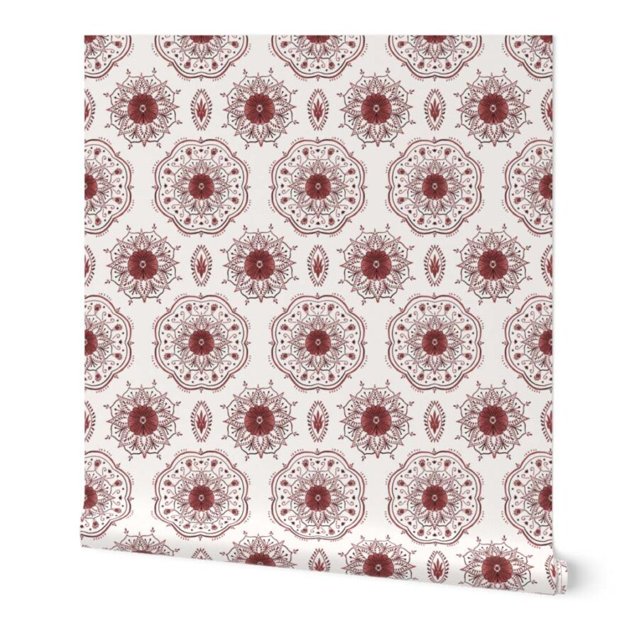 Mandala behang bordeaux rood