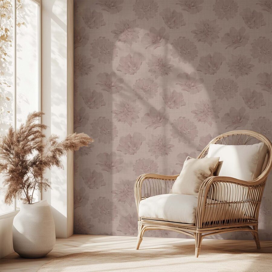 Bloemen behang roze