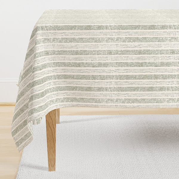 sage-green-stripe-tablecloth sage green and sand striped tablecloth vintage style